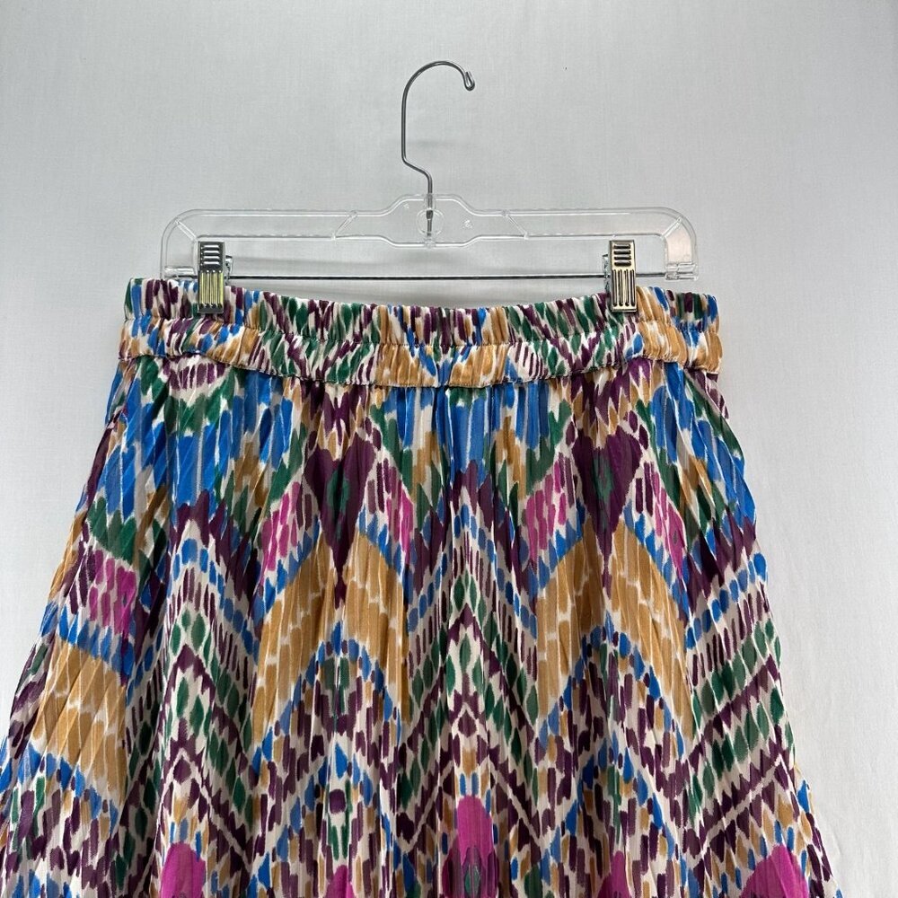 Lascana Pleated Midi Skirt Size 8 Geometric Ikat Lined Elastic Waist Multi-Color - Picture 4 of 12
